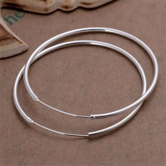 NEW Classic Large Circular 925 Silver Polished Hoop Earrings - Picture 11 of 13